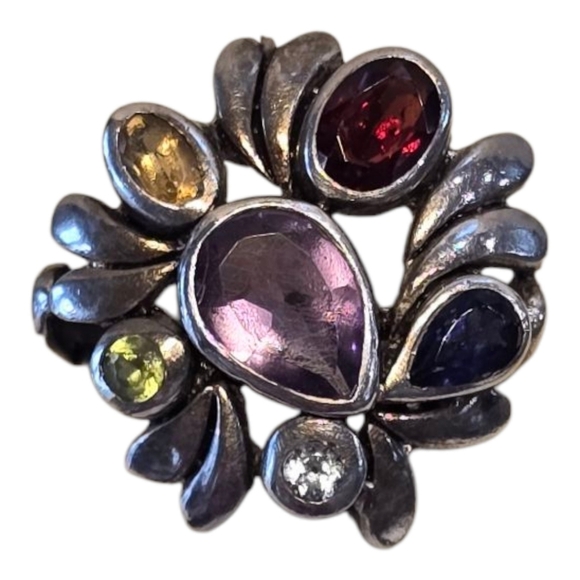 Sterling Silver Amethyst Garnet Peridot Citrine Gemstone Ring 7 - Picture 1 of 8